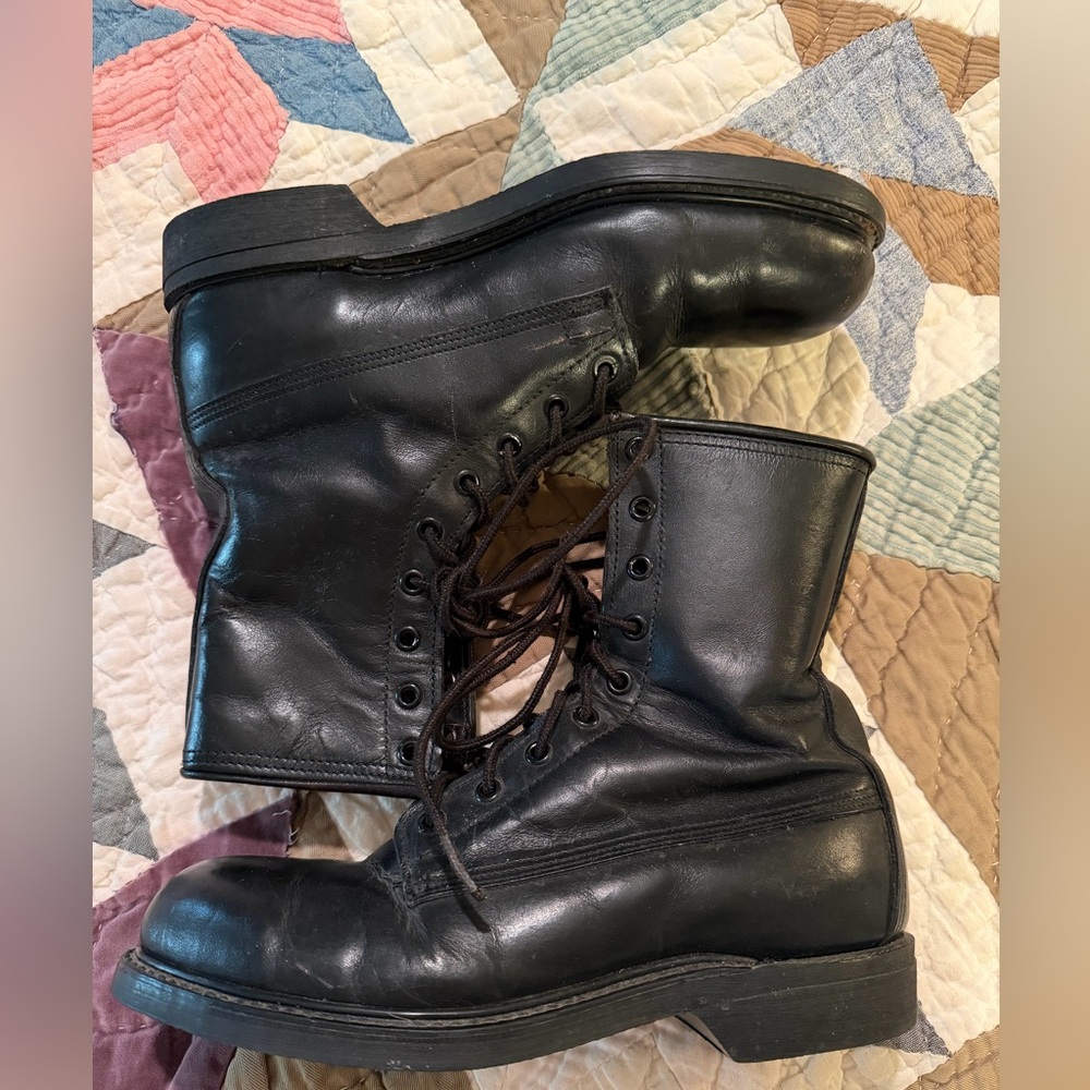 Vintage 1982 Cove Shoe Co Black Leather Steel Toe Combat Motorcycle Boots M8/W5